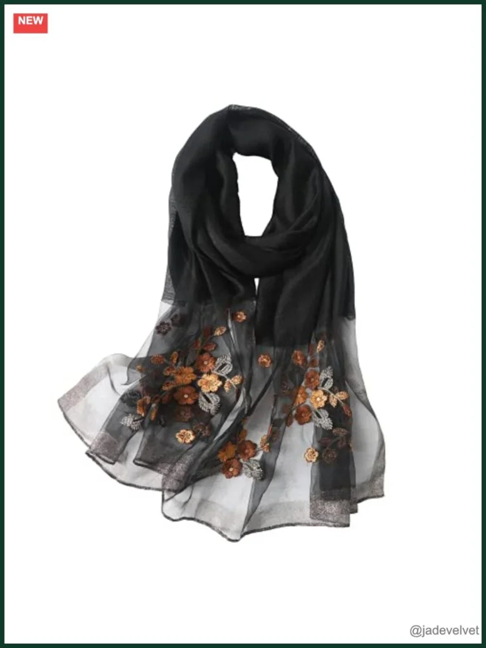 Silk Blend Embroidered Fashion Scarf Lightweight Shawl Wrap
